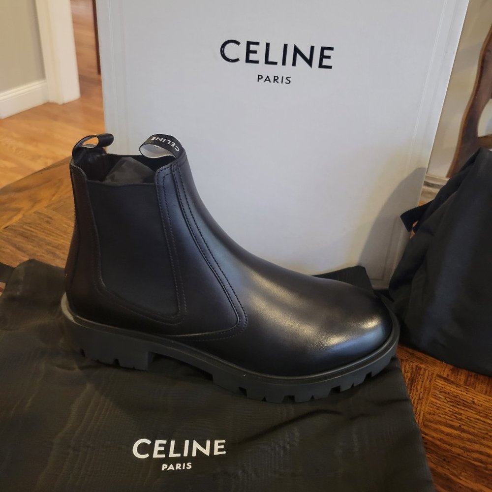 NEW Celine Male MARGARET CHELSEA BOOT IN SHINY BULL BLACK 43.5